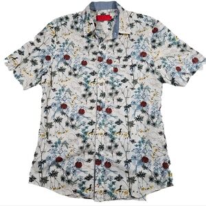 Project Red Men's 100% Cotton Short Sleeve Button Down, White Floral, Medium